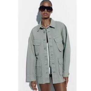 NWT Zara Utility Overshirt Jacket Outerwear Light Green Outdoor Womens Size S